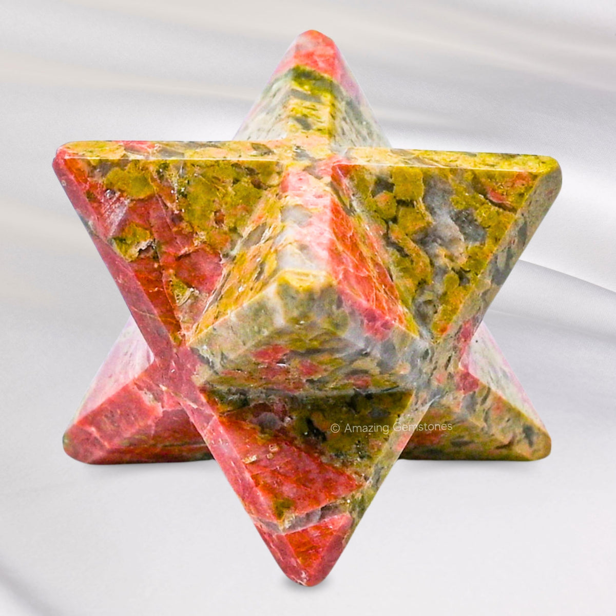 Amazing Gemstone Unakite Merkaba Crystal - 1 Inches Metaphysical Merkaba Star for Meditation - Energetic Tetrahedron Crystal and Healing Stones and Healing (20-25mm)