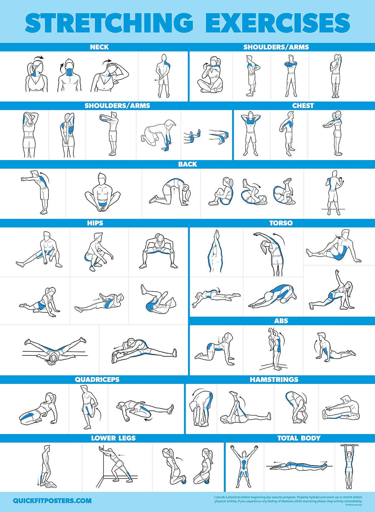 Palace Learning 3 Pack Kettlebell Workouts Volume 1 & 2 + Stretching Exercises Poster Set - Set of 3 Workout Charts [LIGHT] (LAMINATED, 18” x 24”)