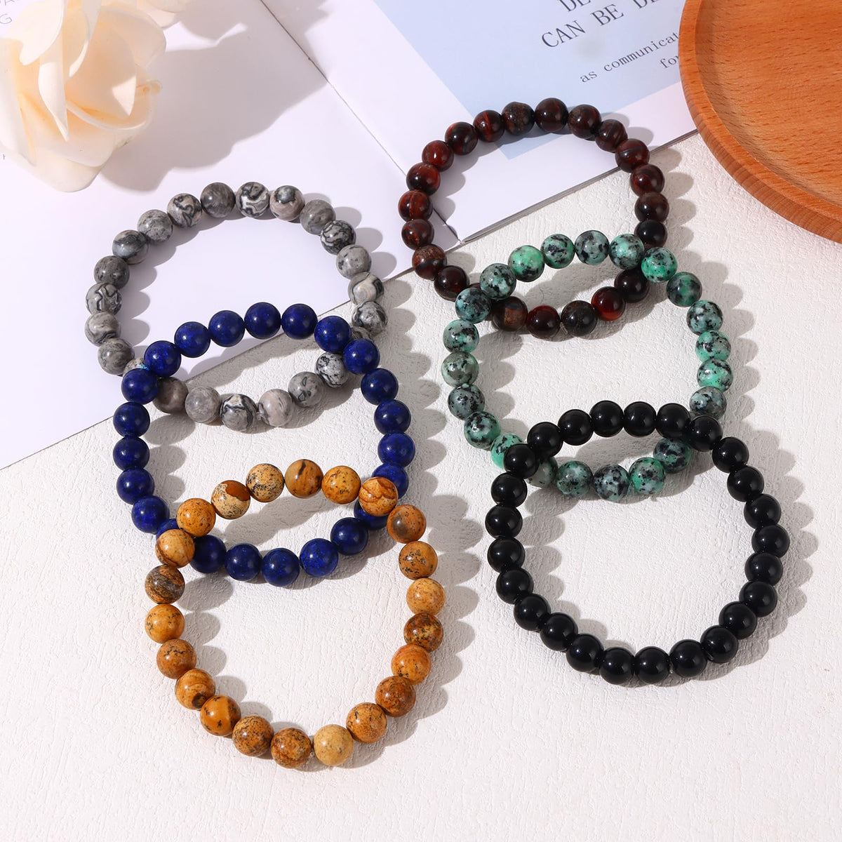 SAMOCO 12Pcs Tiger Eye Bracelet For Men 8MM Natural Stone Beads Bracelet Set Stretch Lava Rock Bracelets Adjustable Black Crystal Beaded Bracelet for Men Women Gifts
