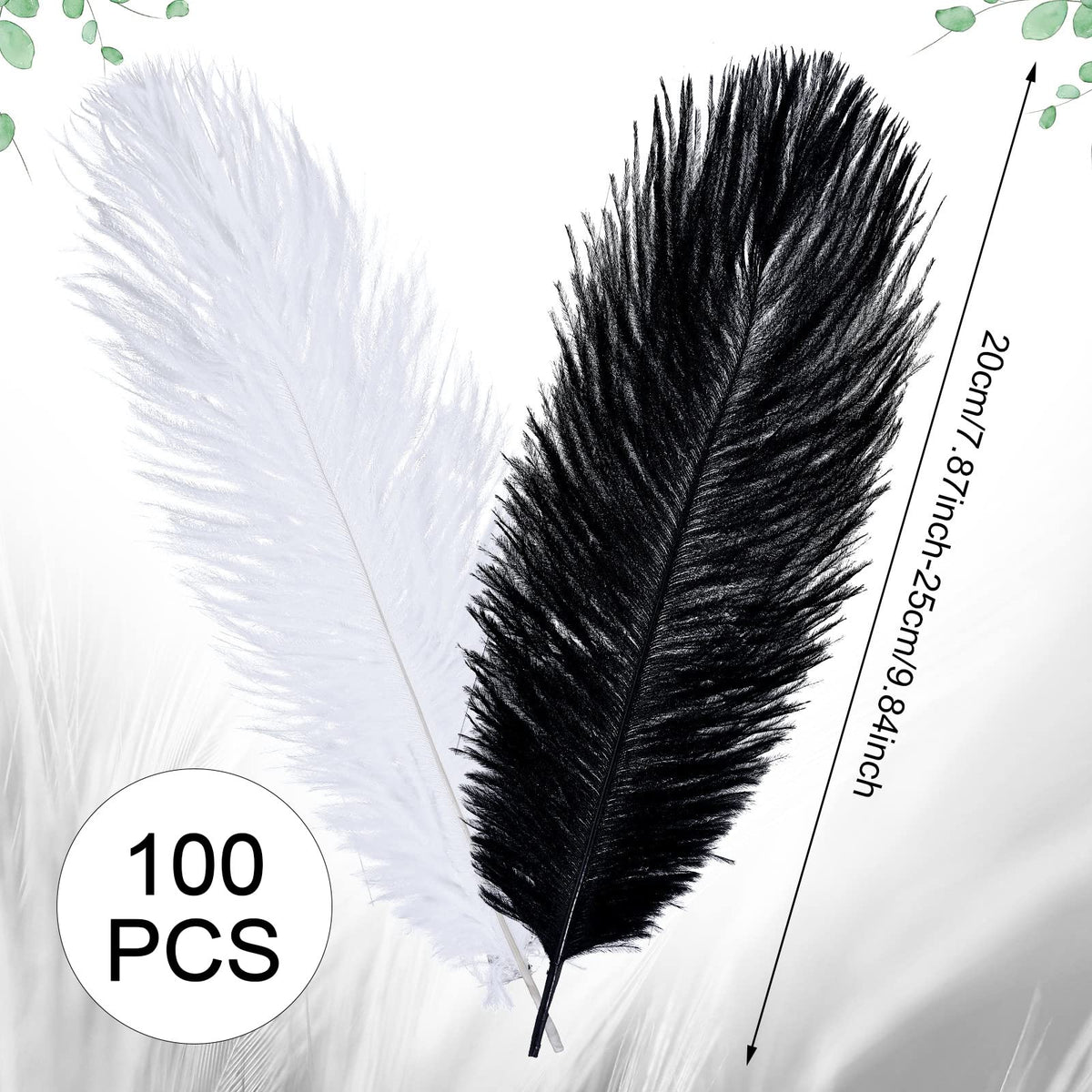 Giegxin 100 Pcs Natural Ostrich Feathers Bulk for Centerpieces 8-10 Inch/ 20-25 cm White Black Ostrich Feathers for DIY Crafts Christmas Wedding Masquerade Party Decorations