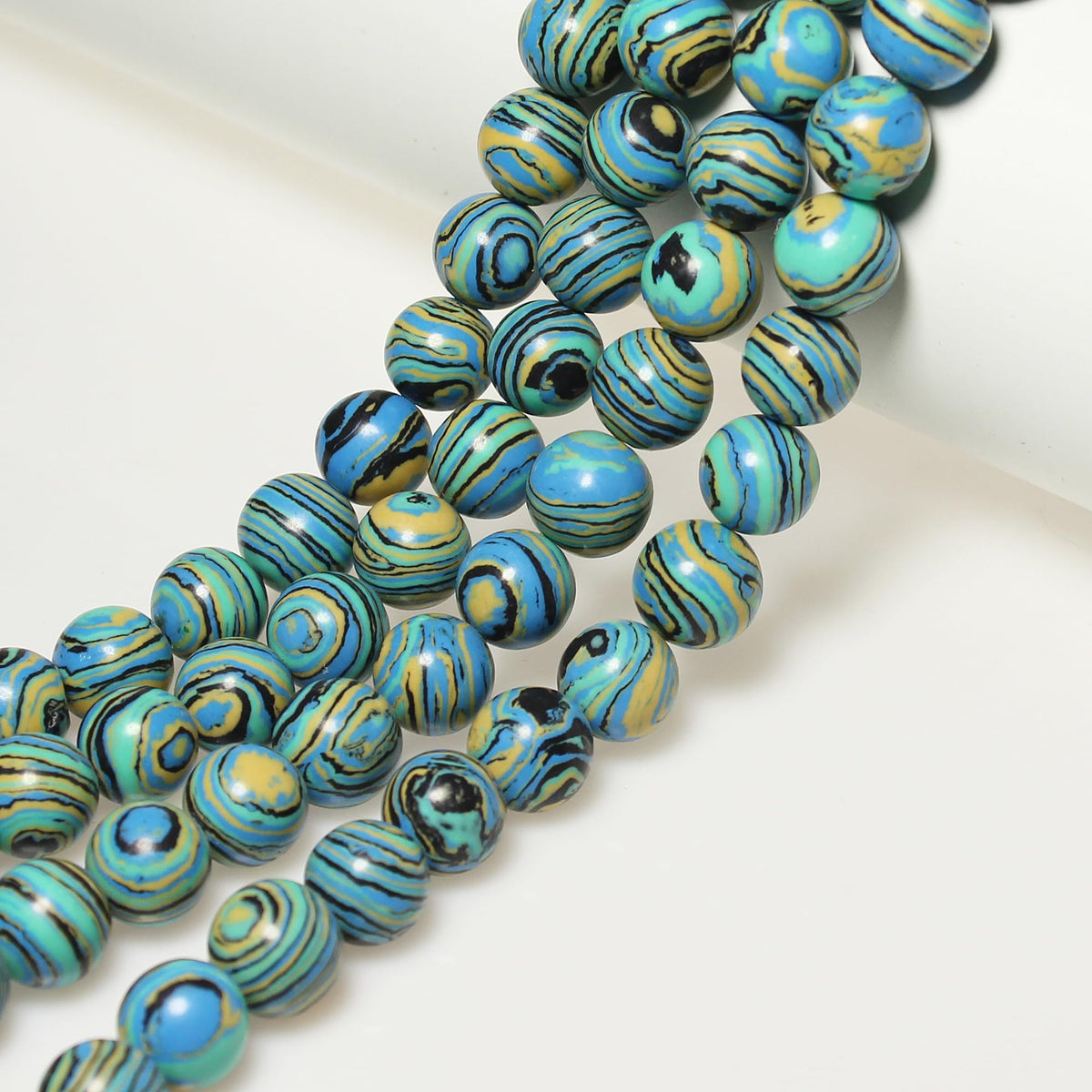 MJDCB Synthesis Colour Malachite Beads Beautiful Fashion Round Stone Beads for DIY Jewelry Making 15" (6mm, Blue- Gold - Black)