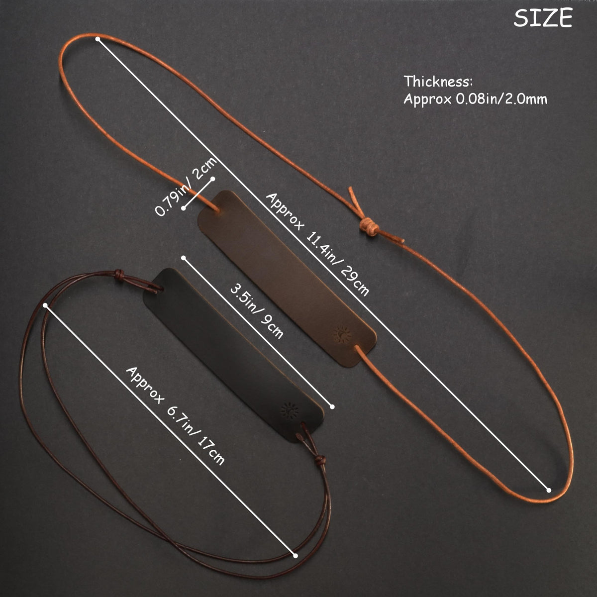 SUNUU Bookmark - Premium Full Grain Genuine Leather-Handmade with Cowhide Leather - Tie-up Bookmark - 0.79x3.54in - 2 Vintage Black and Brown