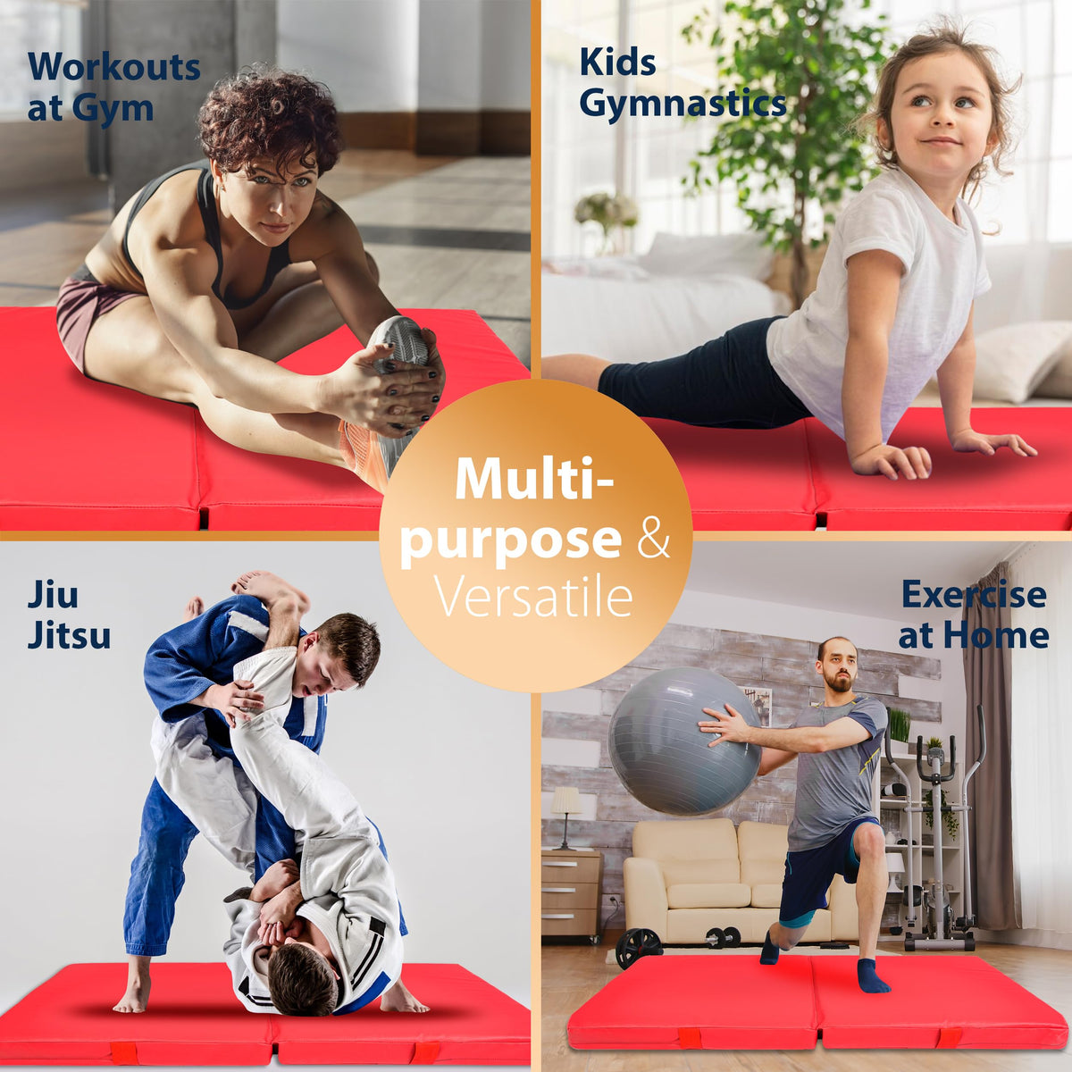 Foamma Gymnastics Mat for Kids & Adults, 4" Thick, 4 ft x 6 ft, Red – High-Density Landing Mat with Waterproof Cover, Ideal for Tumbling, Wrestling & Gymnastics Equipment for Indoor/Outdoor Use