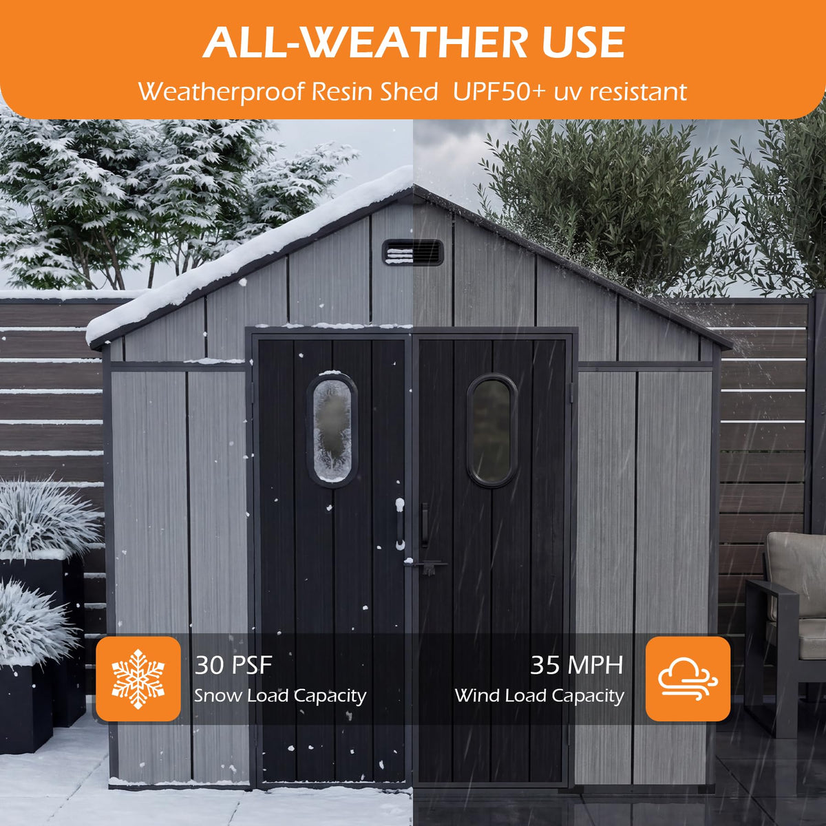 Domi 8x14Ft Resin Outdoor Storage Shed with Floor, Plastic Garden Storage Shed, Outside Weatherproof Storage Building for Tools, Bike, Lawn Mower, Patio, Backyard