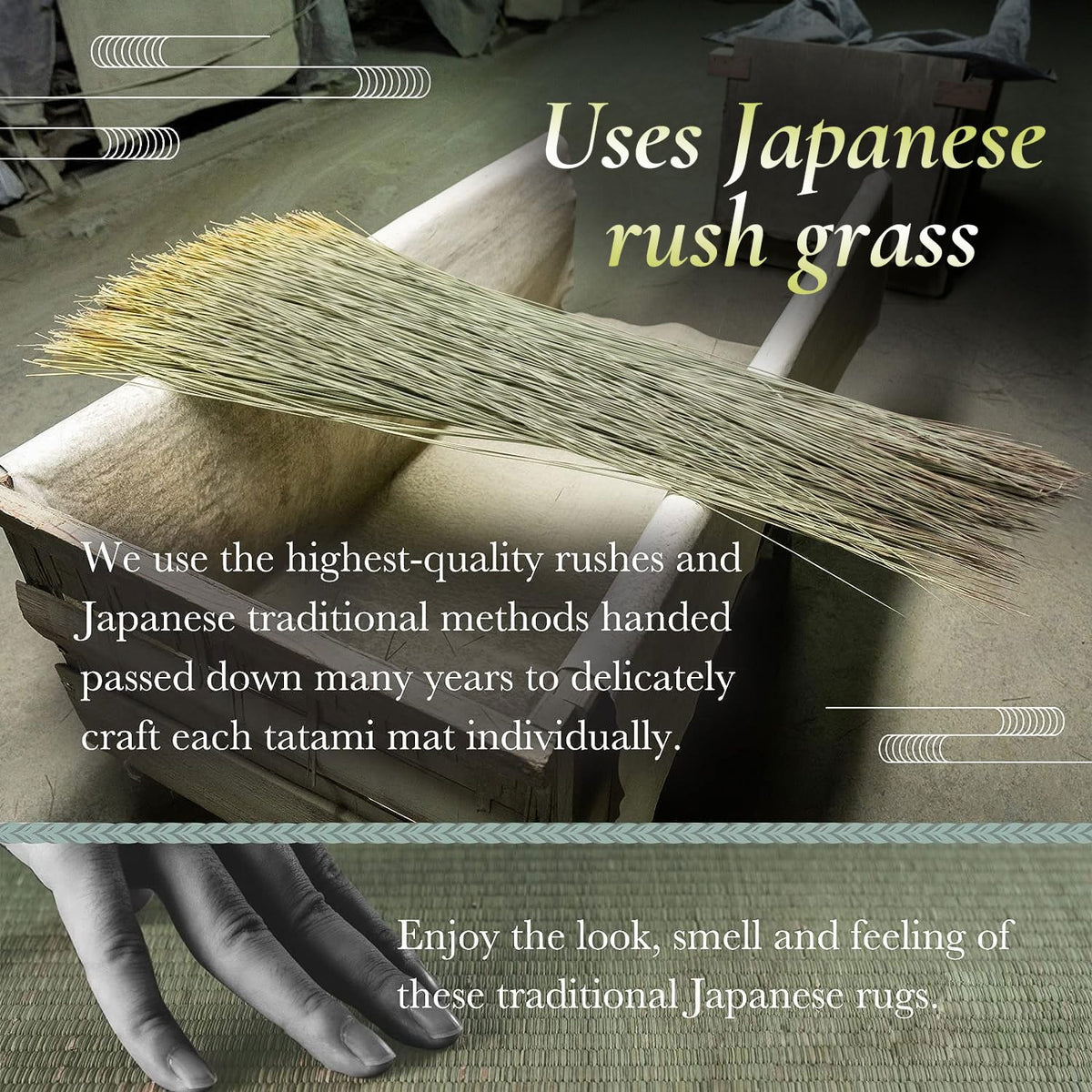 FULI Japanese Tatami Mattress, Foldable Igusa Rush Grass Tatami Rug, Natural Japanese Floor Mattress Mat Made in Japan, Full XL