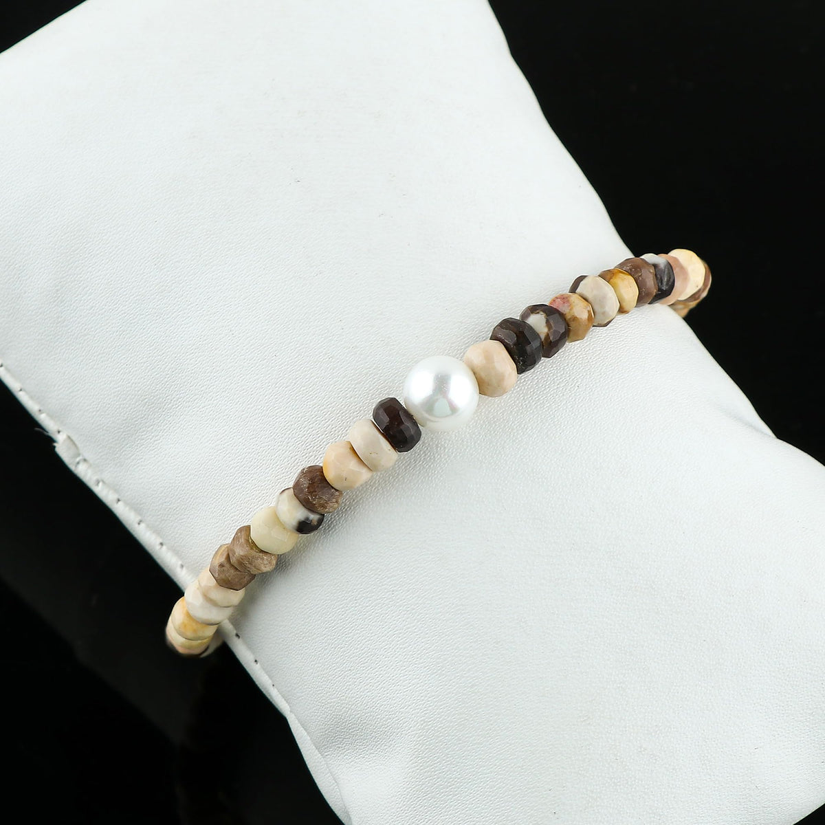 CRYSTALIS Natural Petrified Wood Jasper Beads Adjustable Bracelet with Elegant Pearl, High Grade Gemstones, Chakra Healing Stones, Gift Jewelry, 925 Sterling Silver Womens Bracelet 8 inch