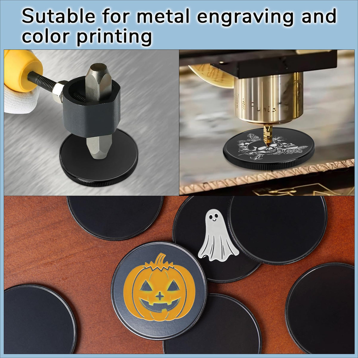 10pcs Blank Challenge Coins, Black 40mm Engraving Blanks Coins, Suitable for Laser Engraving, Metal Stamping, and DIY Hand Engraving, Supports Color Printing, Includes Acrylic Protective Case