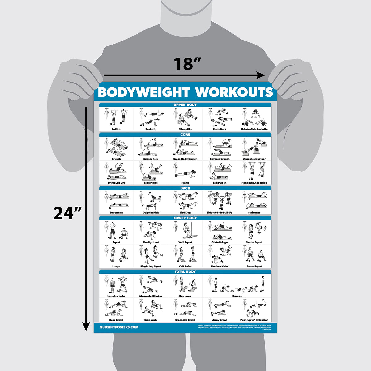 Palace Learning Bodyweight Workout Exercise Poster - Body Weight Workout Chart - Calisthenics Routine - (Laminated, 18" x 24")