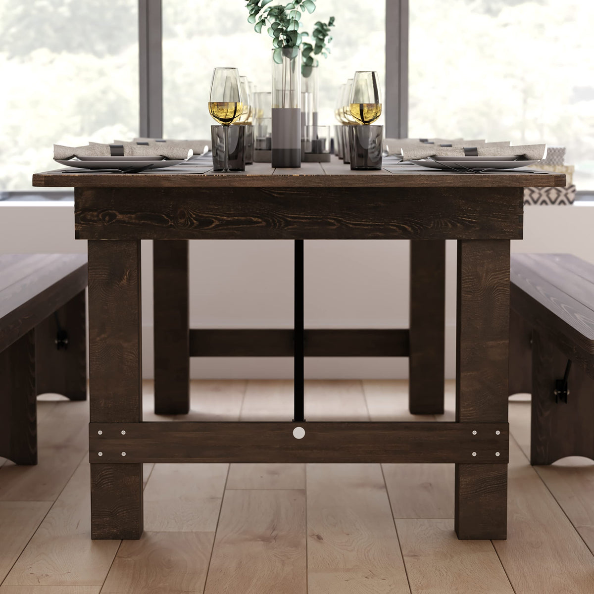 Taylor & Logan Ingles 8' x 40" Rectangular Antique Rustic Mahogany Solid Pine Folding Farm Table