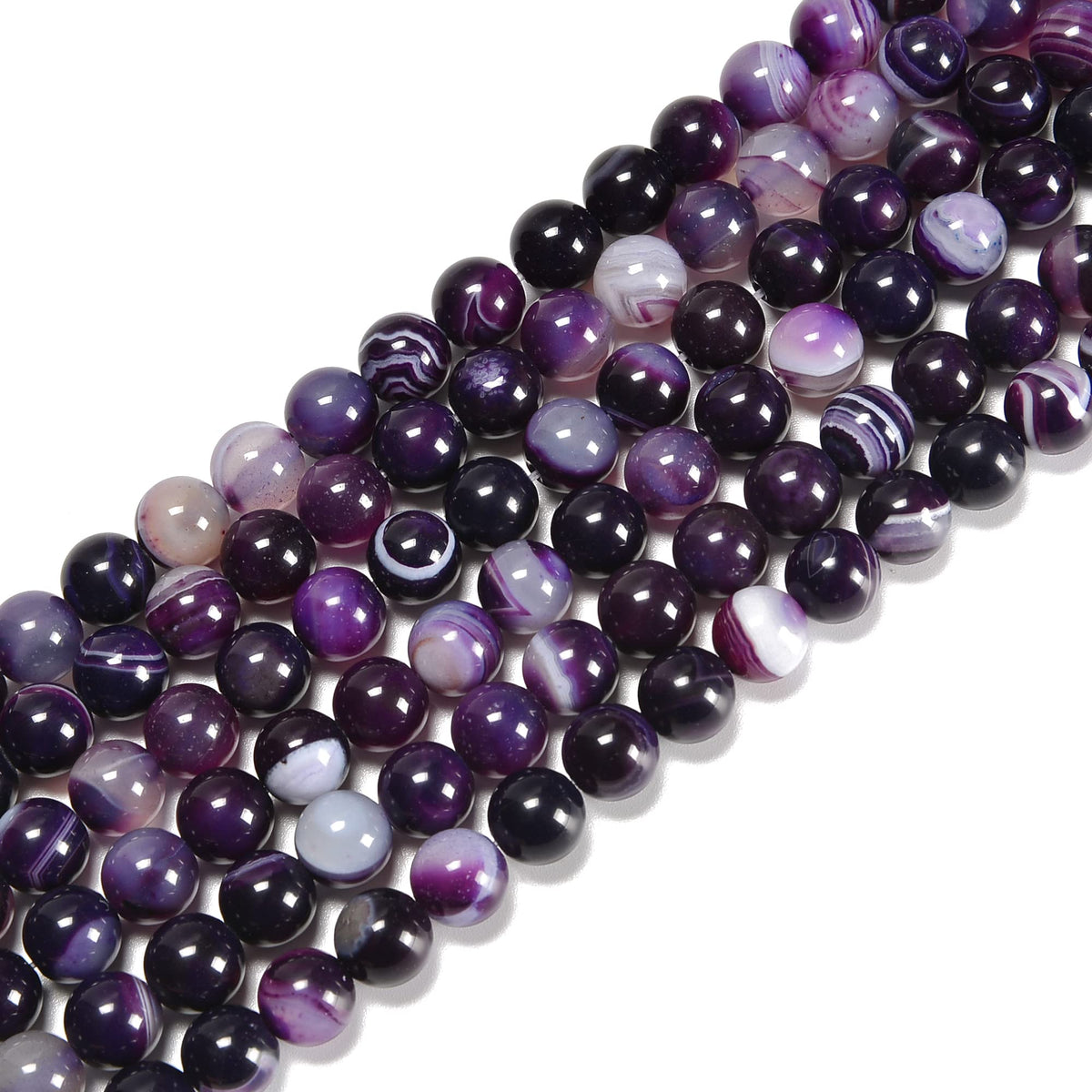 jodaying 10mm Purple Stripe Agate Smooth Round Natural Gematone Loose Beads for Jewelry Making DIY Findings 1 Strand 15"