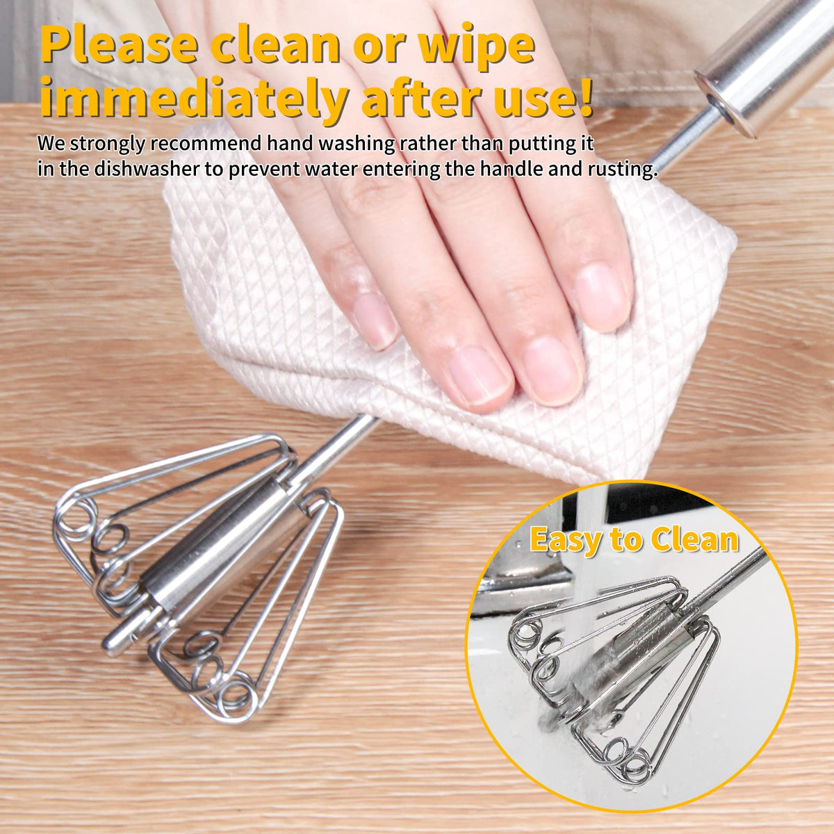 Newness Egg Whisk, [2 Pack 10in & 12in] Stainless Steel Hand Push Whisk Blender for Home - Versatile Tool for Egg Beater, Milk Frother, Hand Push Mixer Stirrer - Kitchen Utensil for Blending, Whisking