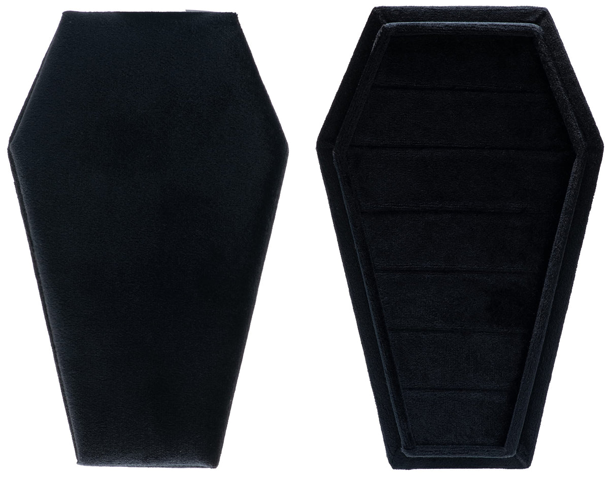 Giftop Large Velvet Coffin Ring Box Jewelry Tray Travel Case Hold Up 15 Rings for Accessories Gothic Home Jewelry Organizer Decorations Goth Decor Gifts (Black)