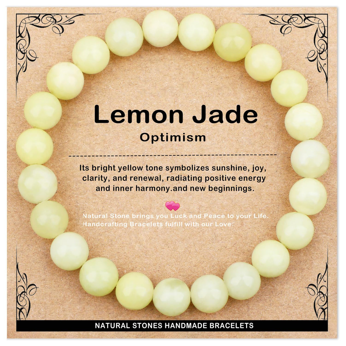AD Beads 8mm Handmade Lemon Jade Elastic Bracelet – Natural Gemstone for optimism – Meditation, Yoga, Healing and Energy Gift for Men Women