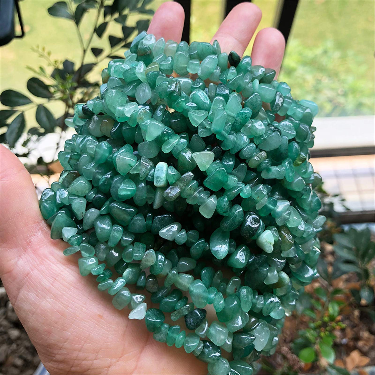 Fekuar 64" Irregular Tumbled Green Aventurine Chip Beads for Jewelry Making, Healing Crystal Drilled Loose Bead Strand DIY Craft Supplies, 5-8mm