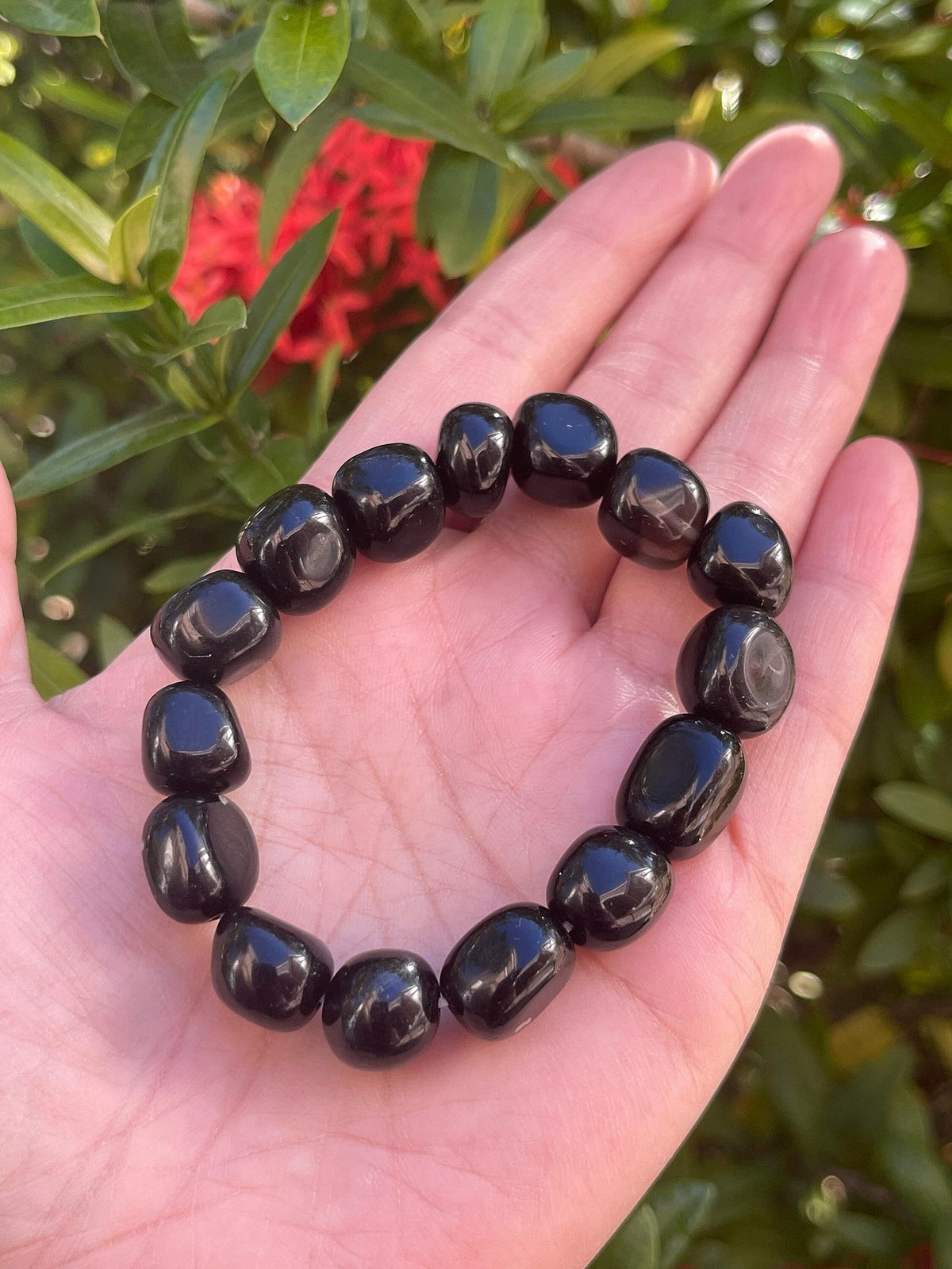 GAF TREASURES Black Obsidian Crystal Nugget Bracelet, Genuine Black Obsidian Tumbled Gemstone Bracelet, Healing Crystal Bracelet, Gift for Men & Women (1)