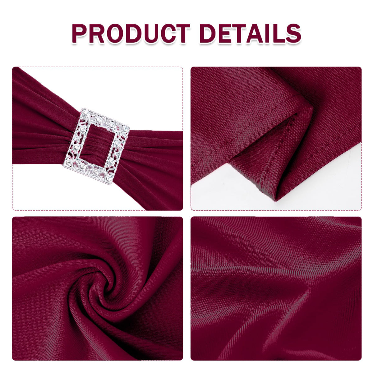 Joccun 60 PCS Spandex Chair Sashes Bows Stretch Chair Cover Band with Buckle Slider Universal Elastic Chair Ties for Wedding Banquet Party Event Decoration (Burgundy)