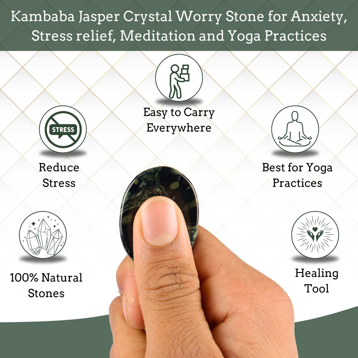 Anaya Agate Kambaba Jasper Worry Stones Certified Crystal Thumb Worry Stone for Anguish, Relaxing and Soothing Balance Stones for Meditation, Stress Relief Crystals and Healing Stones for Men, Women