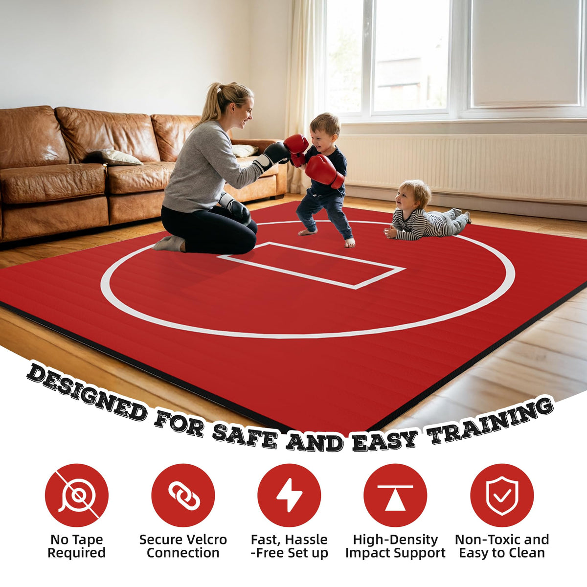 HFPFTS Wrestling Mat for Home, 8’x 8’x 1.25” Wrestling Mat, Safe Wrestling & Play Mat for Kids and Family, Jiu Jitsu, BJJ, MMA, Wrestling Mats, Martial Arts, Tumbling, Easy Clean, Gym Mat, Red