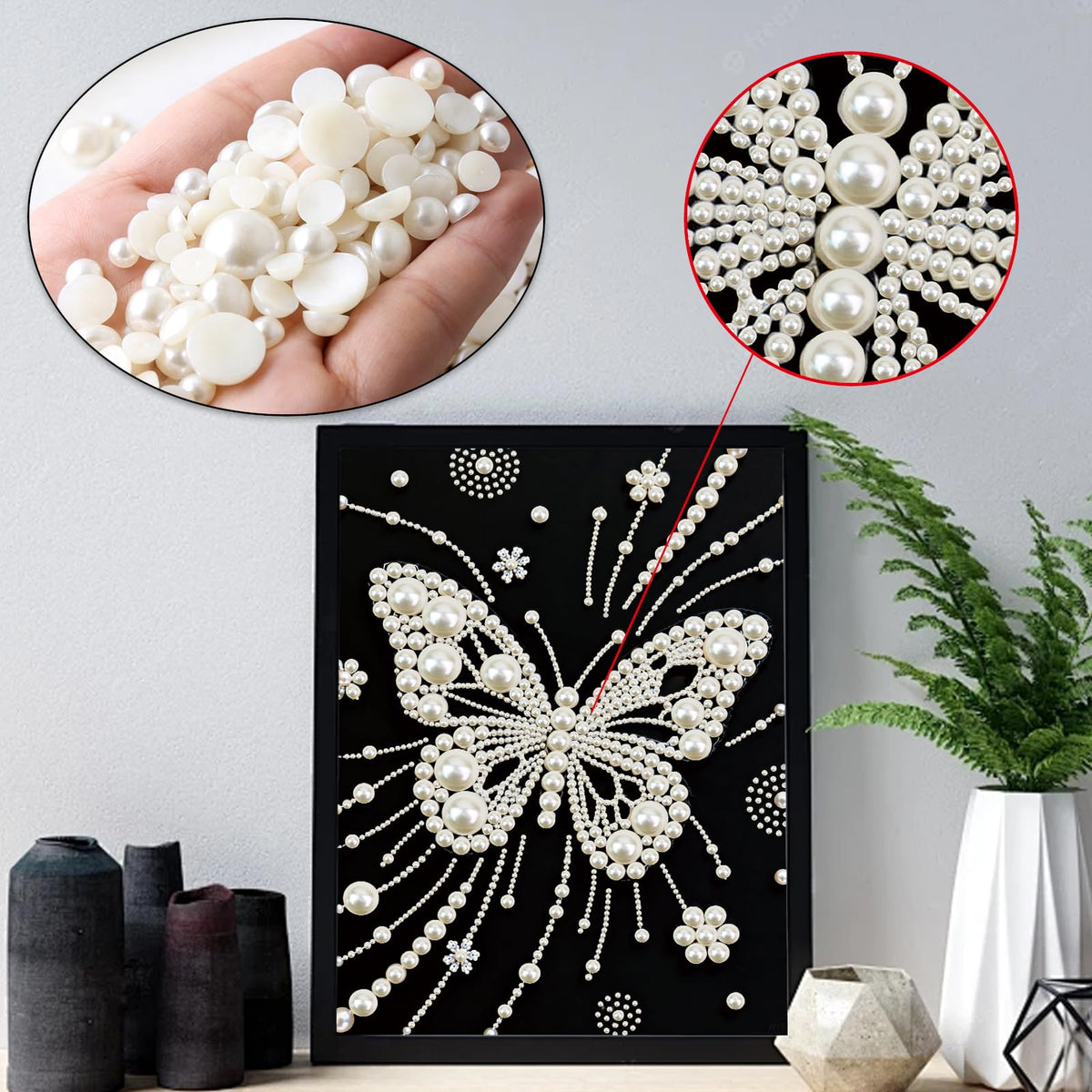 LazyFold DIY Pearl Diamond Art Painting Crafts Kit,White Butterfly Creative Diamond dots Wall Decor for Bedroom Study Home Decor,Handmade Thoughtful House Present