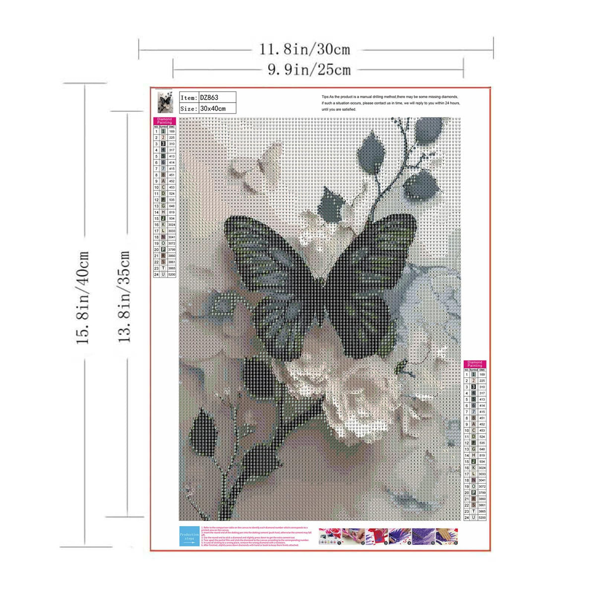 ZHUDENGXJL Butterfly Flower Diamond Art Kits for Adults,5D Full Round Drill Diamond Painting Kits for Beginners,DIY Diamond Dots Paintings Picture Arts Craft for Adults,Home Wall Decor 12 X 16Inch