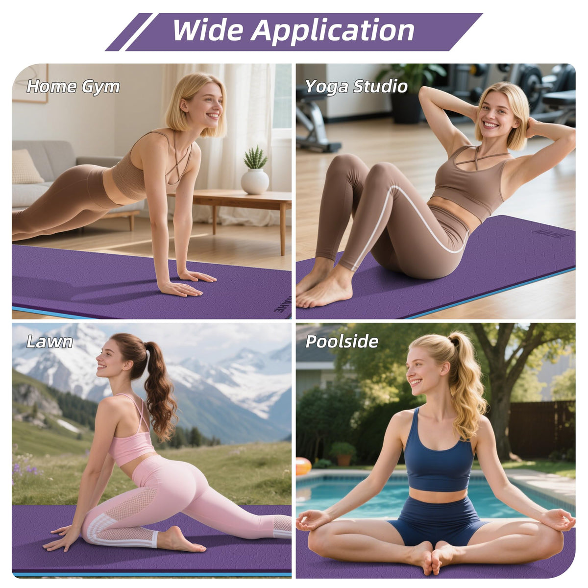 HAHE Extra Thick Yoga Mat, 72"Lx32"Wx0.4"Th (10mm), Wide Non-slip Exercise Mats with Carry Strap, Double-Sided POE Fitness Mat for Yoga, Pilates & Floor Workouts (Purple+Sky Blue)