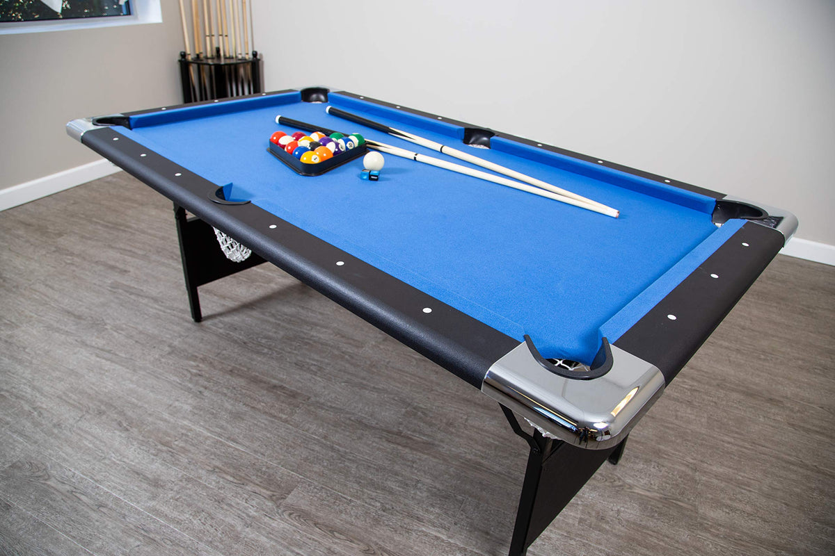 Hathaway Fairmont Portable 6-Ft Pool Table for Families with Easy Folding for Storage, Includes Balls, Cues, Chalk, Blue
