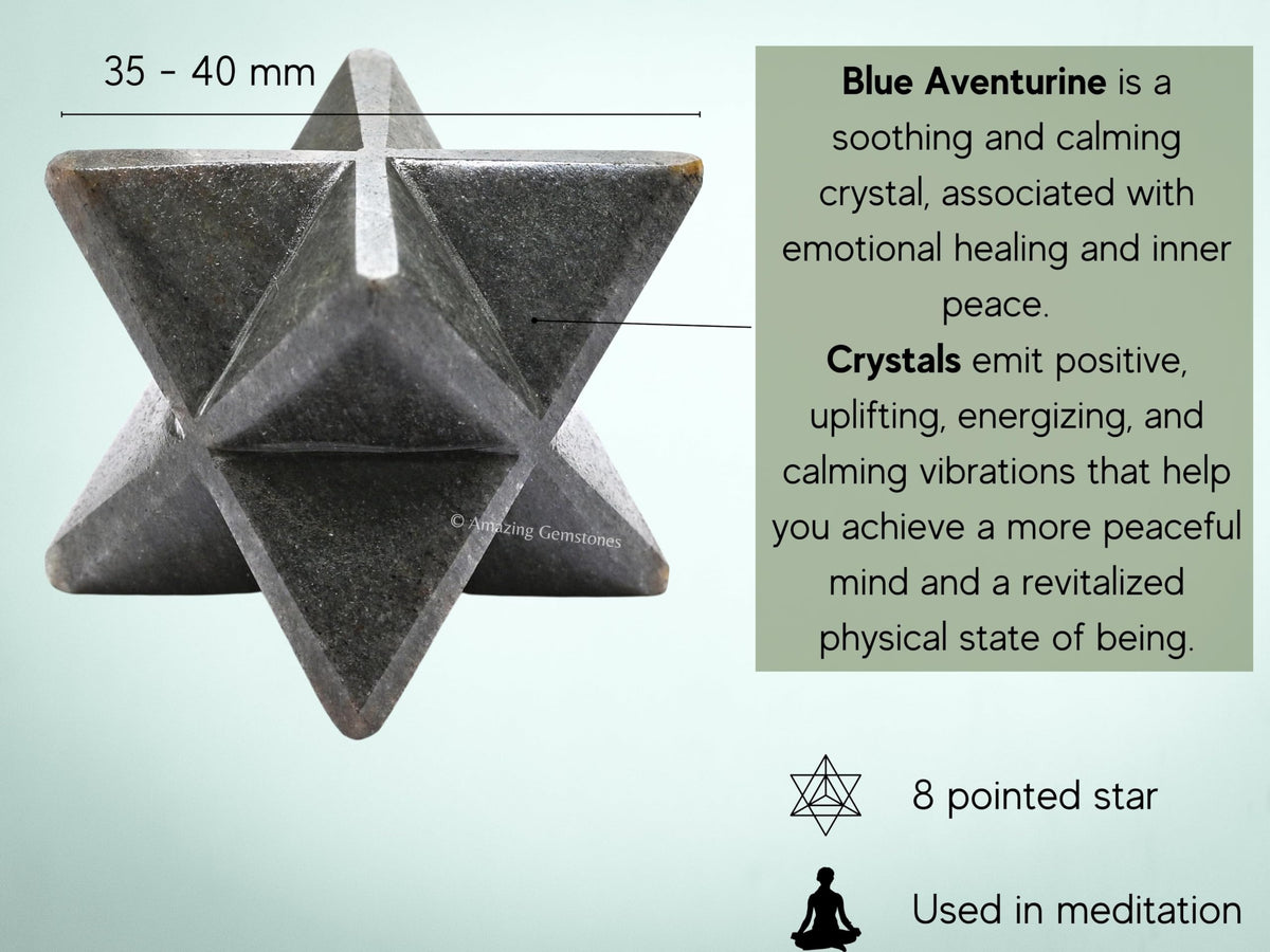 Amazing Gemstone Blue Aventurine Merkaba Crystal - 1.5 Inches Metaphysical Merkaba Star for Meditation - Energetic Tetrahedron Crystal and Healing Stones for Spiritual Growth and Healing (35-40mm)