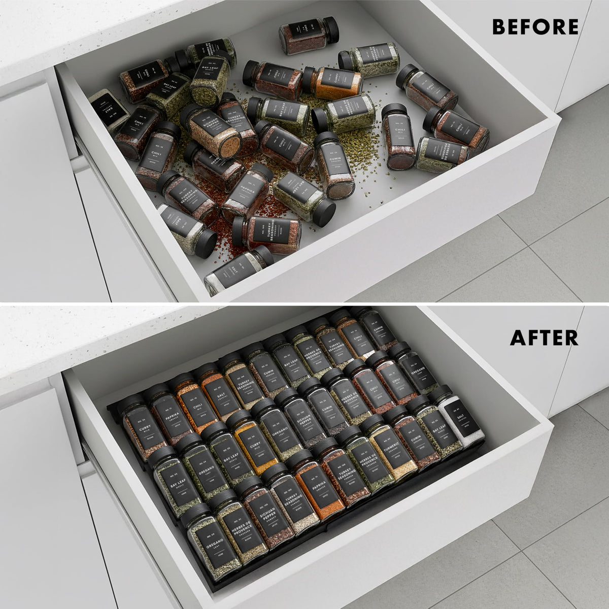 EDELHAUS Spice Drawer Organizer - Expandable Spice Rack for Drawer, Black Seasoning Organizer for Drawer Spice Organizer, Spice Organization Seasoning rack insert for Cabinet (Jars Not Included)