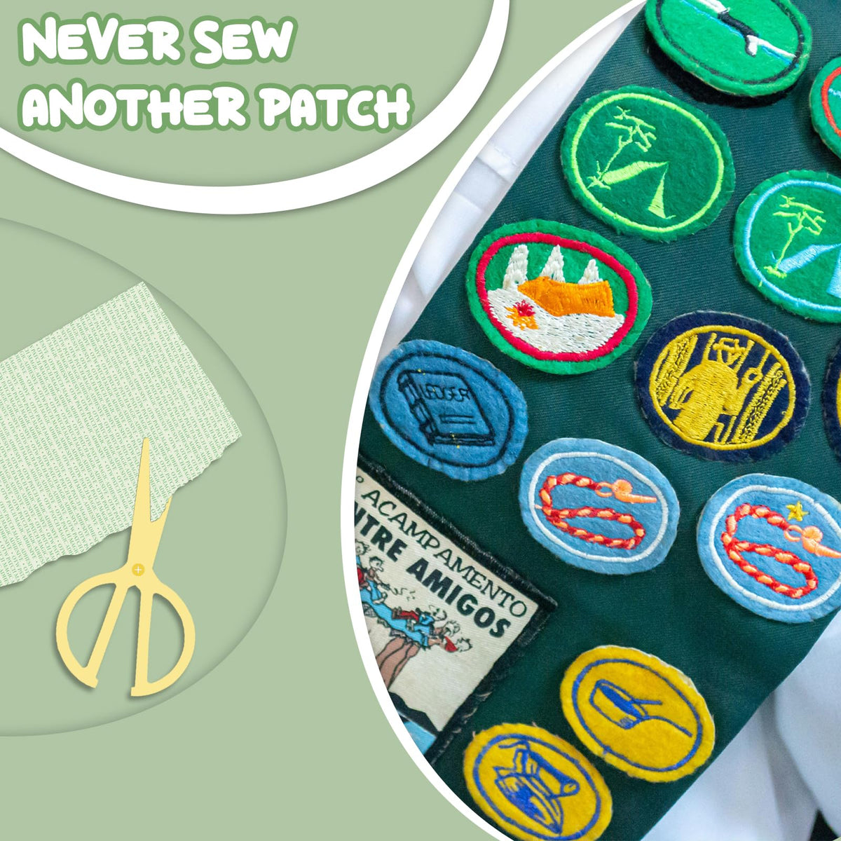 Patch Magic Adhesive, Peel and Stick Adhesive Kit, Washable, No Residue for Girl Scout Badges, Patches, Fabric and DIY Crafts, No Ironing or Sewing, Freestyle Cut to Fit, 4 Pack