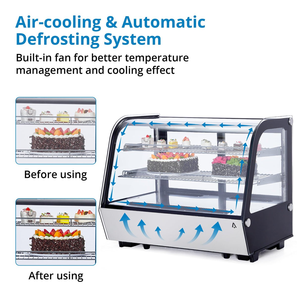 5.6 Cu.ft Refrigerated Display Case, Countertop Refrigerated Display Case, Commercial Cake Display Refrigerator with Curved Glass, LED Light, Adjustable Shelves, 0-12℃ for Bakery, Cafe, Dessert Shop