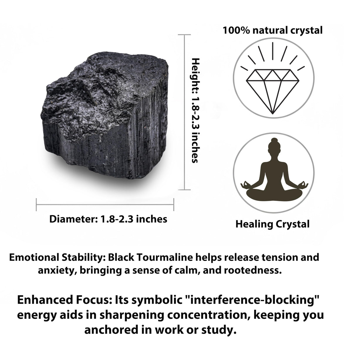 Black Tourmaline Raw Healing Crystals, 1.8"-2.2" Large Size Raw Stones, Natural Black Tourmaline Crystal with Velvet Pouch for Home Decor, Tray, Collection