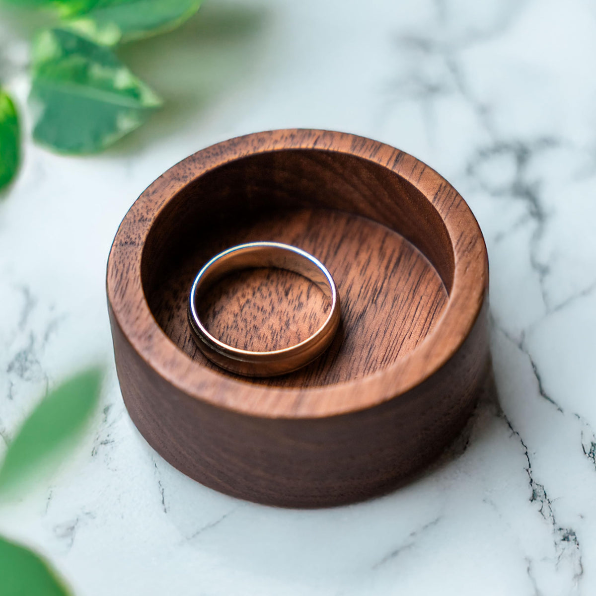 Walnut Wood Ring Tray, Mini Round Hardwood Holder, Micro Jewelry Box Dish