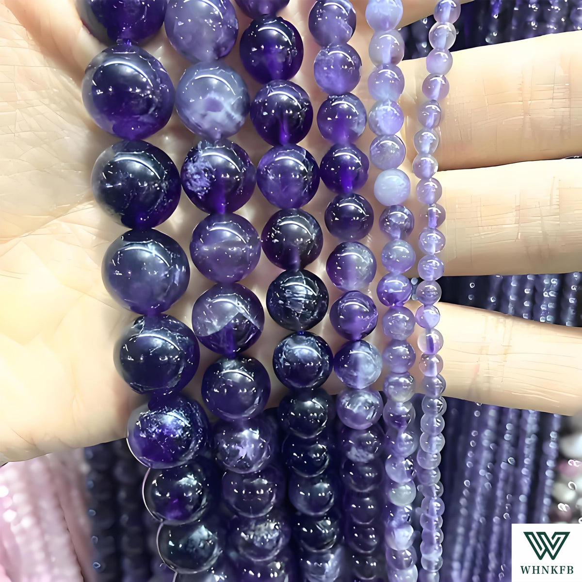 WHNKFB 6mm 100PCS Natural Amethyst Round Beads, Smooth Polished Loose Purple Crystal Beads for Jewelry Making Craft - 4mm 6mm 8mm 10mm Options with Free Elastic Cord