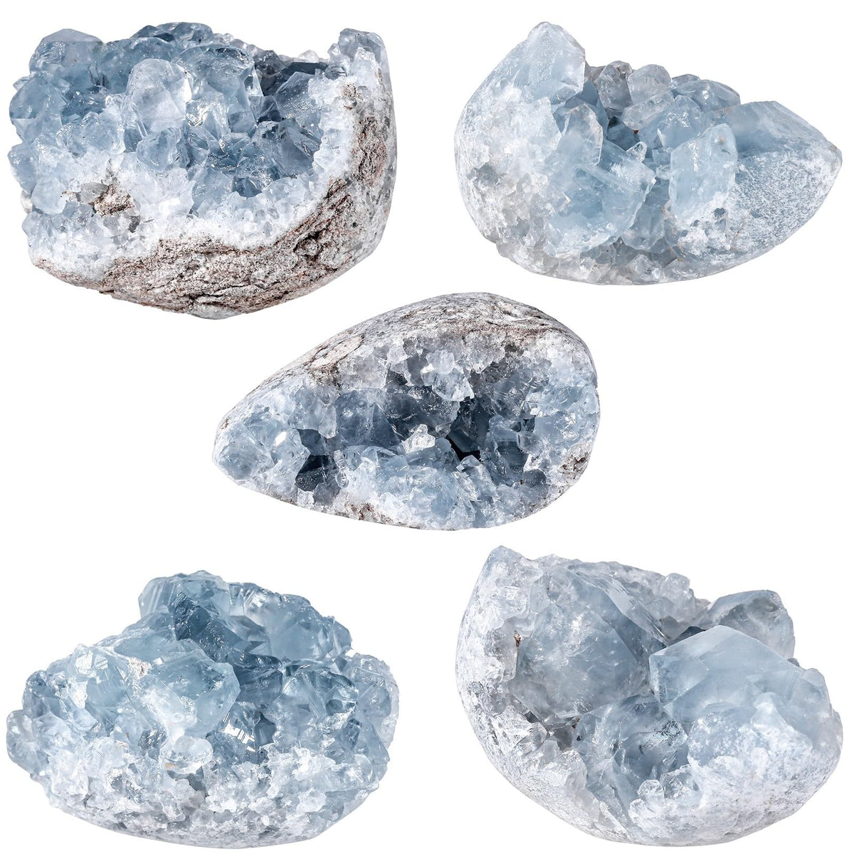 Rockcloud Natural Raw Blue Celestite Mineral Healing Crystal Cluster Geode Irregular Home Decoration Gemstone Specimen, 0.11-0.22 lb