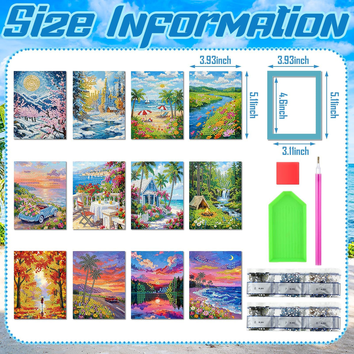 Saillong 24 Pcs Small Diamond Painting Kits Set Mini Diamond Art Set for Beginners, Full Paint Art 1-Hour Painting for Home Decor Desktop, 5.12x3.94 Inches(Landscape)