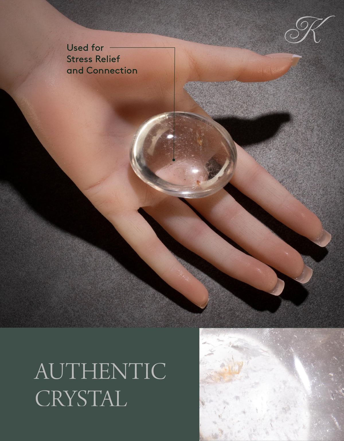 KALIFANO Quartz Palm Stone with Healing & Calming Effects - High Energy Reiki Worry Cuarzo Crystal Used for Soothing Anxiety and Stability (Information Card Included)
