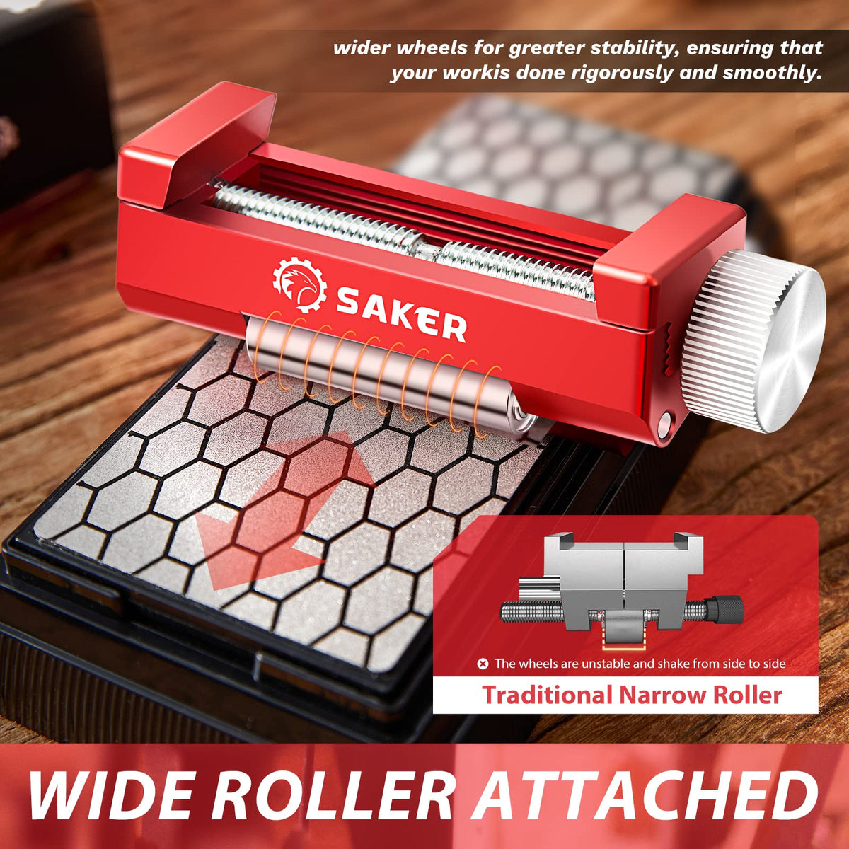 Saker Chisel Sharpening Jig,Wood Honing Guide with Whetstone - Red Off-Center Upgraded Honing Tool and Diamond Sharpening Stone Set Kit for Knife, Short Chisels and Planes