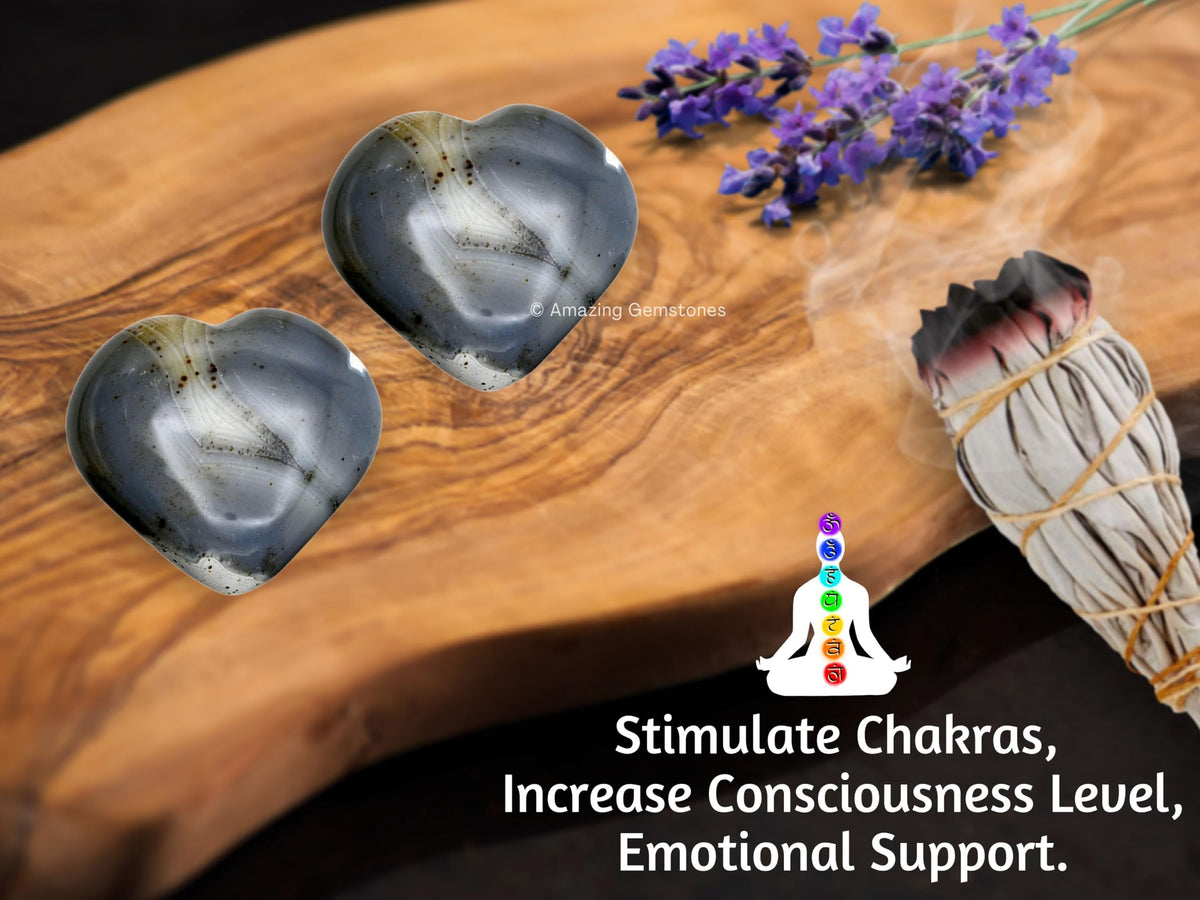 Amazing Gemstone Dendrite Agate Crystal Heart Palm Stone - Pocket Massage Worry Stone for Natural Body Chakra Balancing, Reiki Healing and Crystal Grid