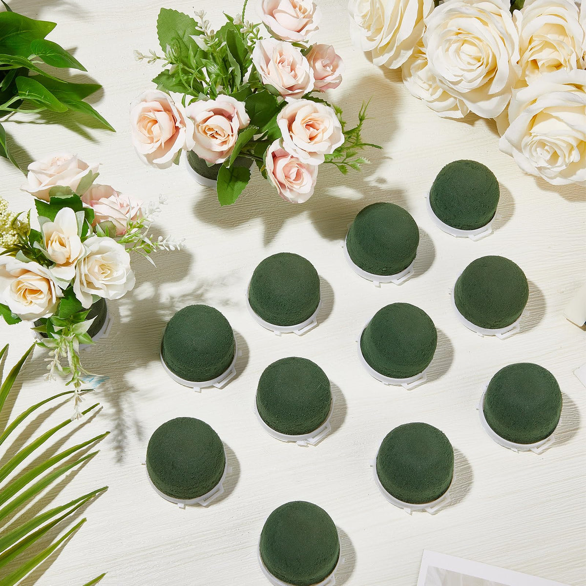 Tessco 24 Pcs Mini Floral Foam Holder Round Floral Foam with Green Arrangement Wire Arrangement Supplies for Table Wedding Wine Bottle Decor