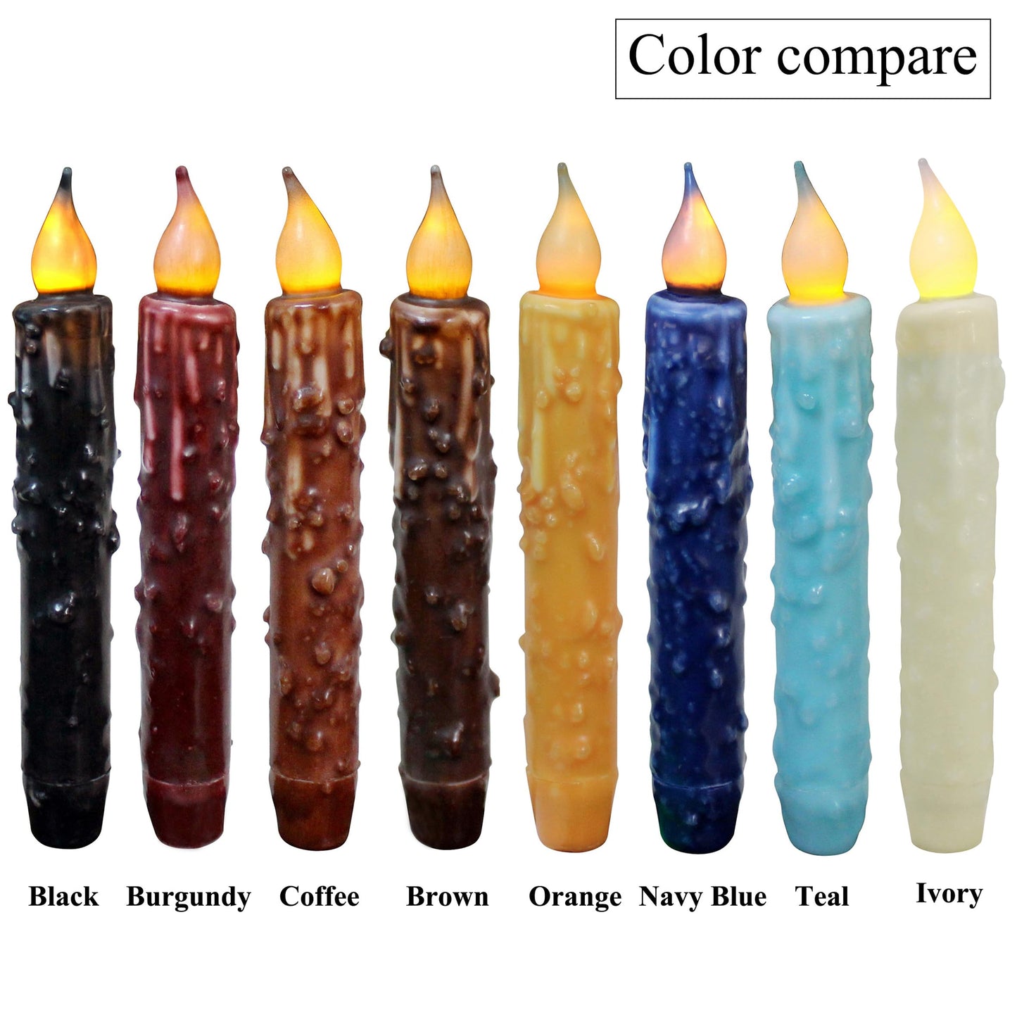 CVHOMEDECO. Real Wax Hand Dipped Battery Operated LED Timer Taper Candles Rustic Primitive Flameless Lights Decor, 6-3/4 Inch, Orange, 6 PCS in a Package