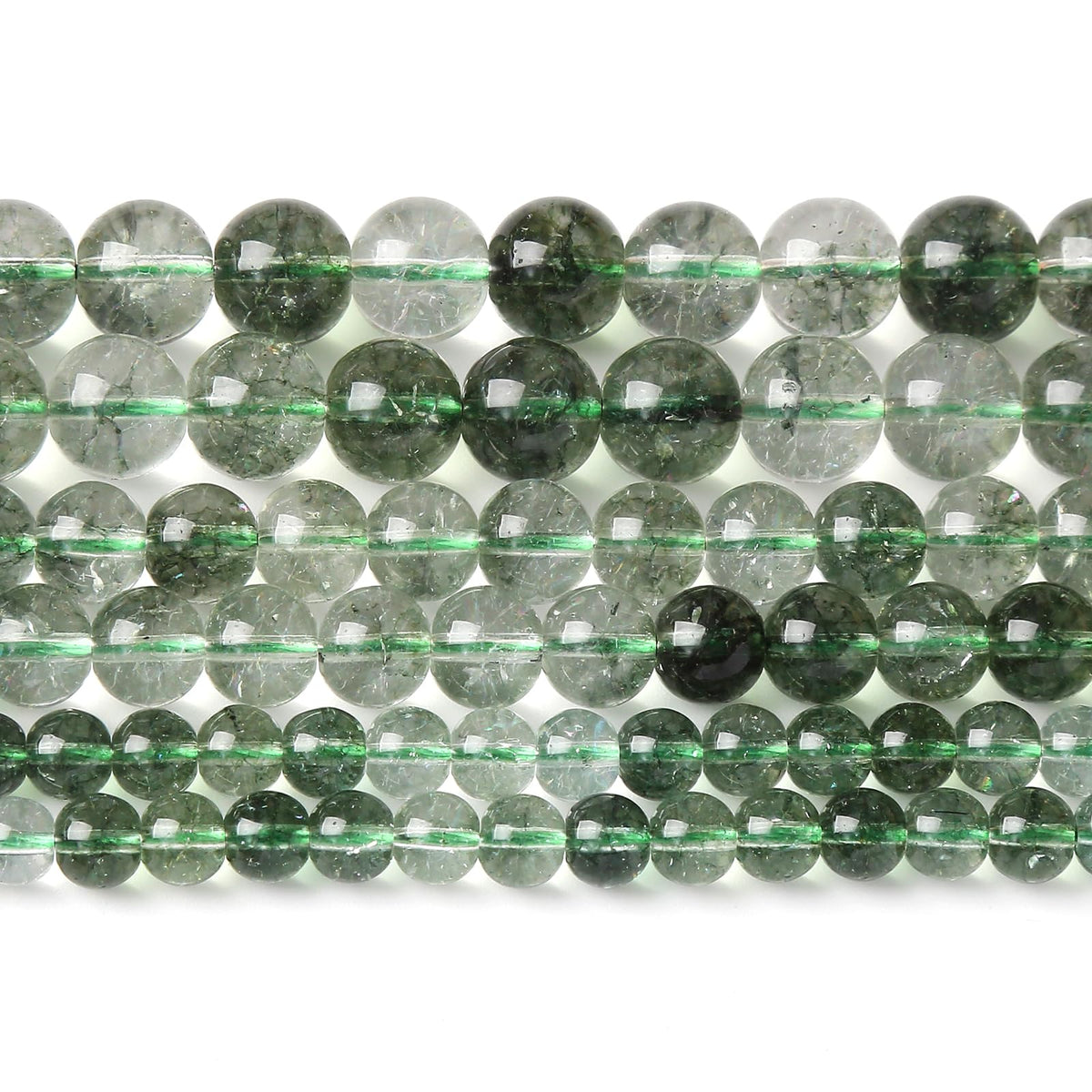 32PCS 12MM Green Crackle Phantom Ghost Crystal Beads for Jewelry Making DIY Bracelet Necklace Accessories 15" Energy Healing Power Stone Beads