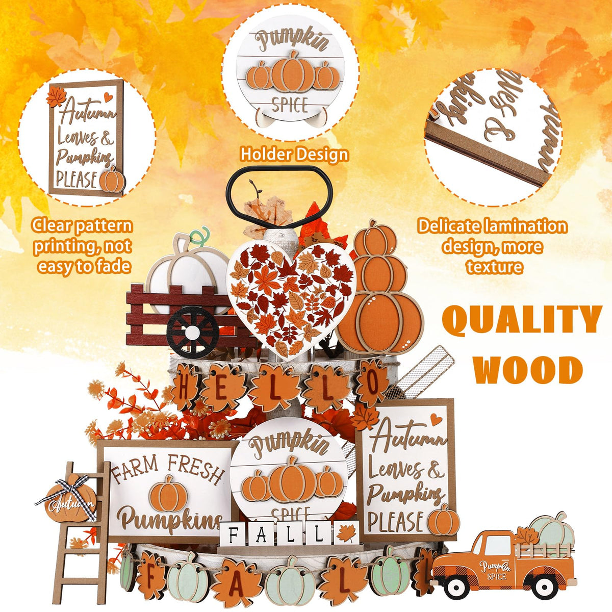 Maitys 23 Pcs Thanksgiving Tiered Tray Decoration Set Fall Pumpkin Maple Leaf Truck Wooden Sign Table Centerpieces Decor for Autumn Thanksgiving Day Farmhouse Kitchen Table Shelf Supplies