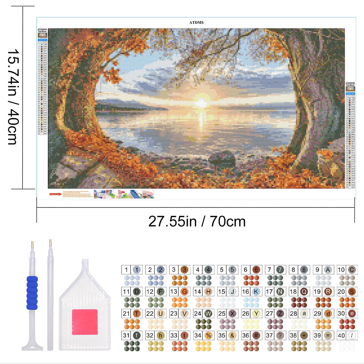 ATDMS Large Diamond Art Kits for Adults - 5D Landscape Diamond Painting Kits for Adults DIY Full Drill Diamond Painting Sunset Lake Gem Art Kits for Home Wall Decor 27.5x15.7 Inch
