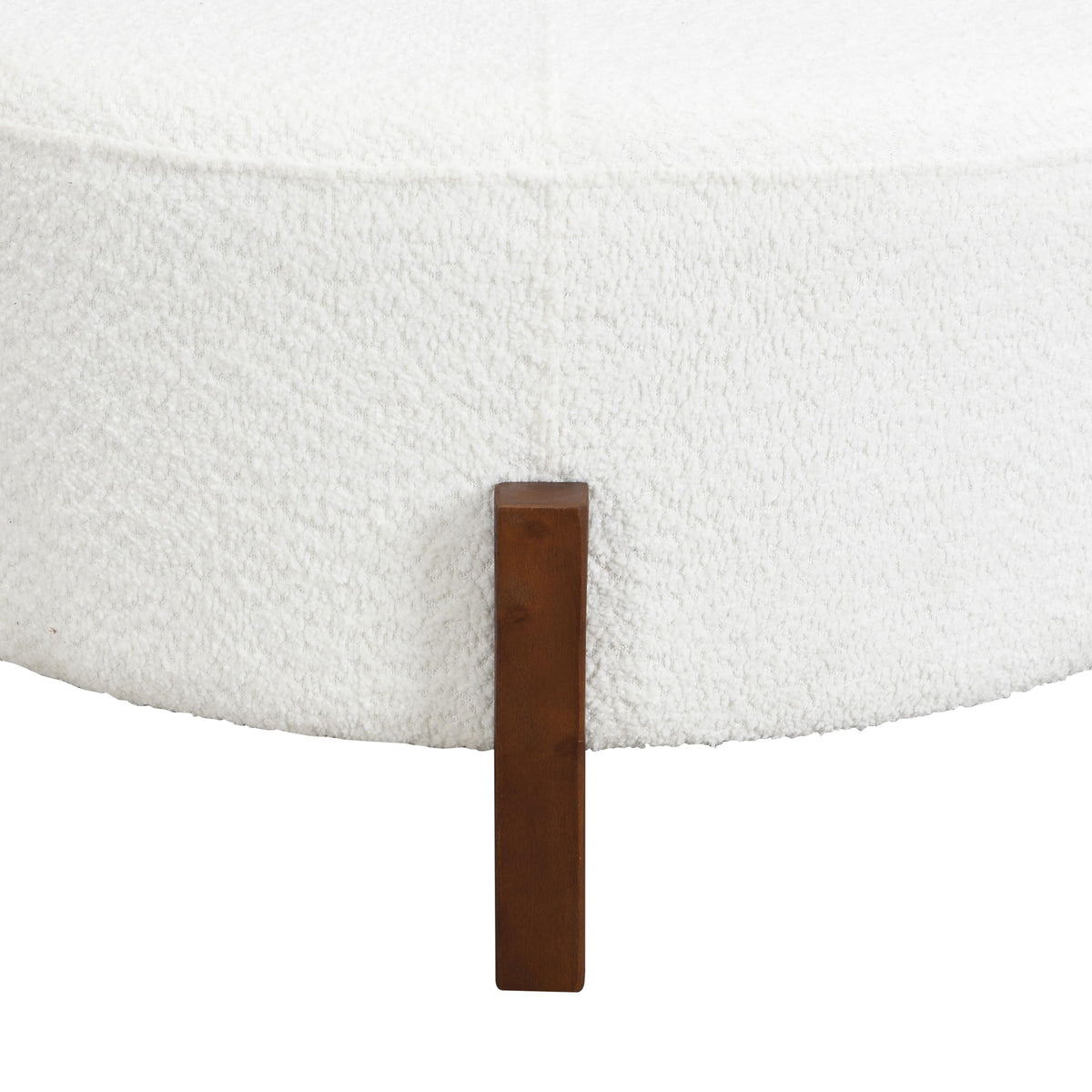 Christopher Knight Home Holmes Modern Boulce Upholstered Ottoman Coffee Table, Wooden Round Cocktail Ottoman, Large Living Room Sofa Footstool/Footrest, White+Walnut