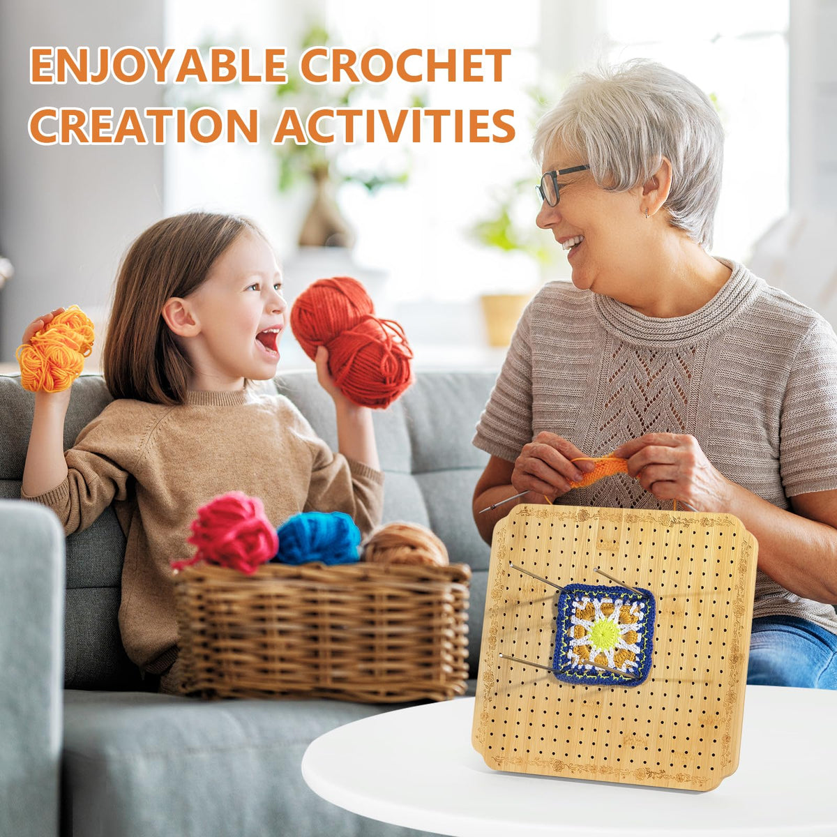 Crochet Blocking Board Wooden Granny Square for Crochet Projects Square Board Crocheting Accessories Gifts for Crocheters (Wood, Medium)
