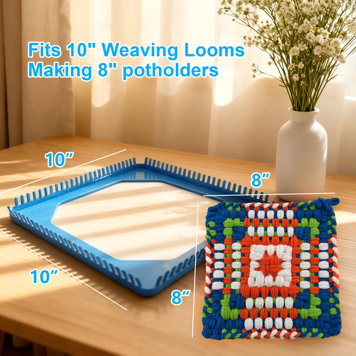 OYACH 440pcs 10 inch Cotton Weaving Loom Refill Loops,11 Colors Rainbow Potholder Loom Loop Bands,Weaving Pot Holder Refill Loops DIY Crafts for Adults Kids,8pcs 8" Potholders(Loom not Included)