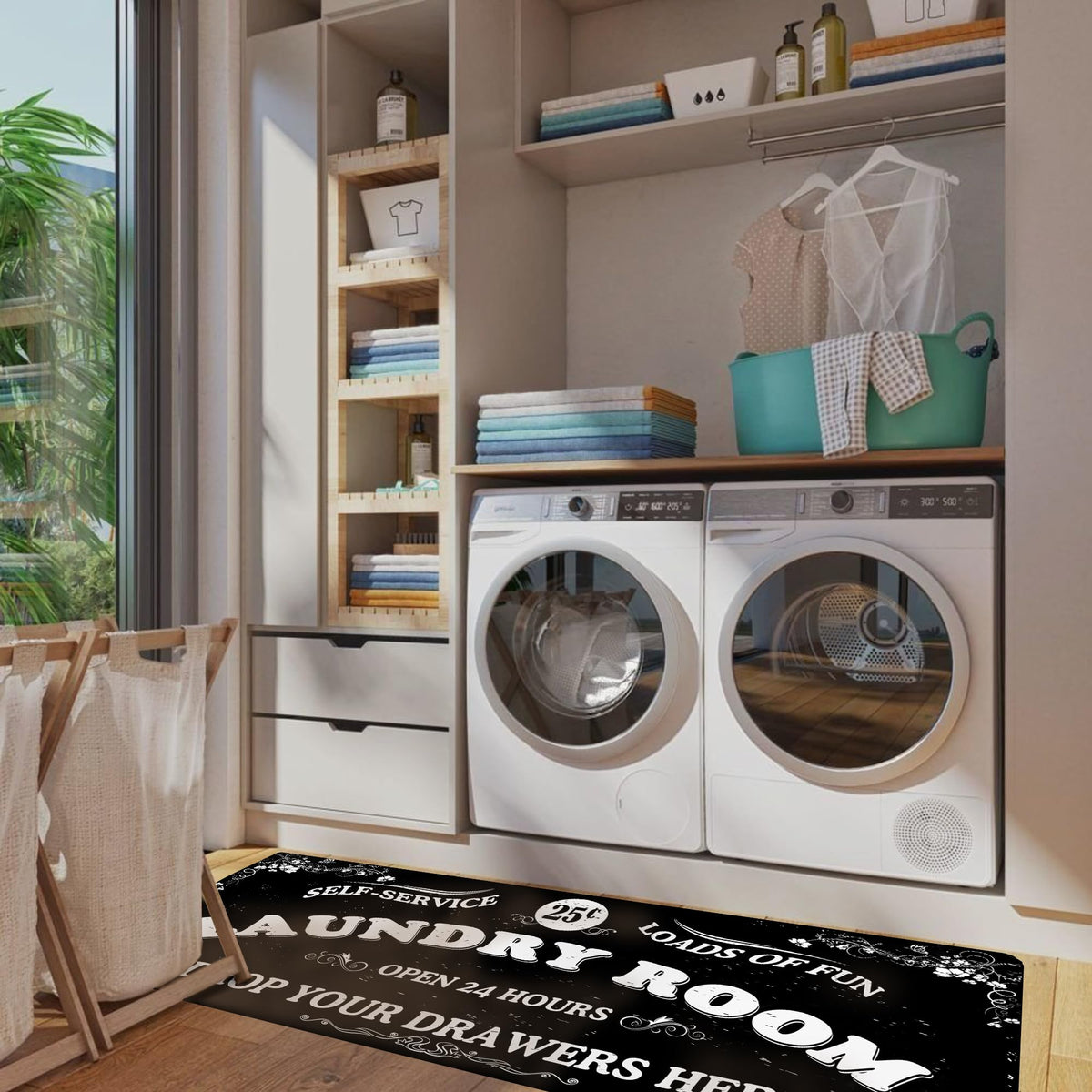 Zoke Laundry Room Rug Runner Stylish Non-Slip Laundry Room Mat 20"x47", Versatile, Waterproof Runner for Laundry, Kitchen, and Bathroom, Mudroom Decor and Farmhouse Charm