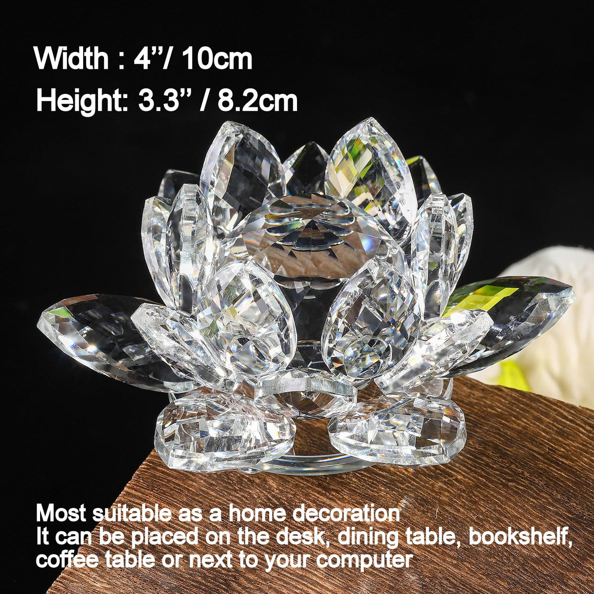 TENGFENG Sparkle Crystal Lotus Flower - 4'' Hue Reflection Clear Crystal Lotus for Feng Shui Home Decor Sun Catcher Ornaments or Paper Weight with Gift Box (100MM) Transparent Purple