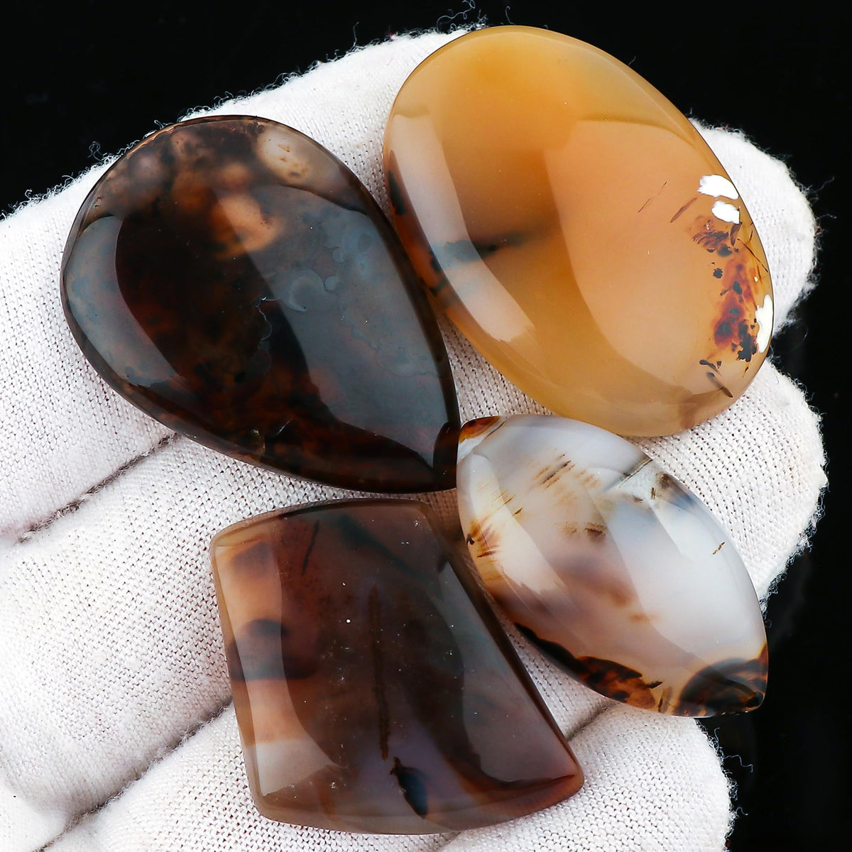 CRYSTALINES 4pcs, Wholesale Natural Montana Agate Gemstone, Assorted Bulk Flatback Cabochon Stone, Polished Loose Supplies for Wire Wrap, DIY Jewelry Making, Healing Crystals, Gem Collection