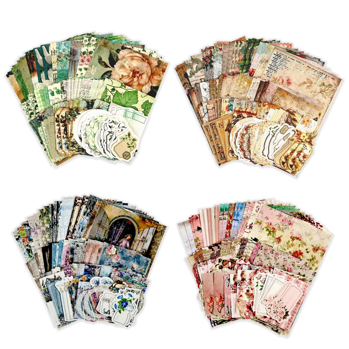 Diuhofart 400Pcs Vintage Scrapbook Supplies Kit, Scrapbook Paper and Journaling Stickers Set, 4Pack Scrap Booking Kit for Junk Journals, Bujo, Collage, Card Making, DIY Crafts Arts